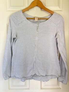 Sundance Striped Long Sleeve Button-Front Top - White & Light Gray